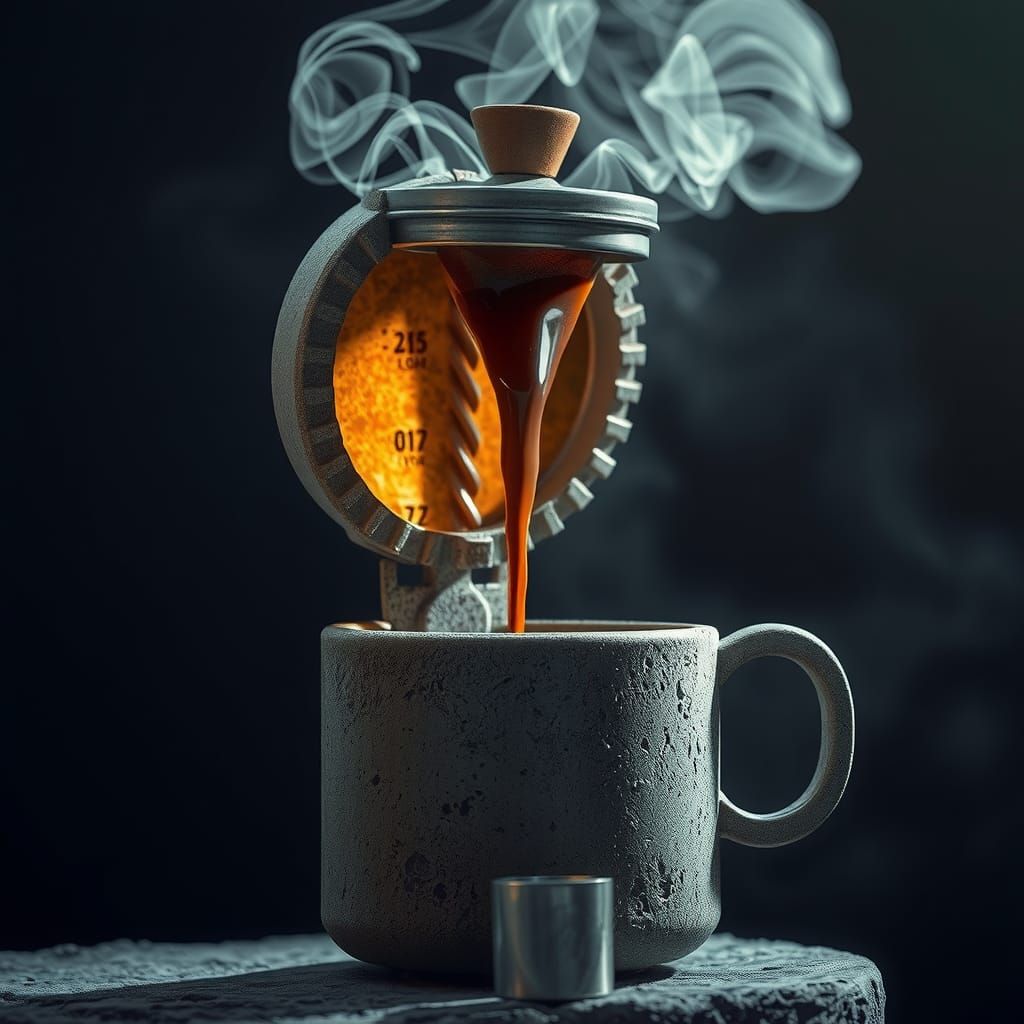 Industrial Cement Coffee Maker Pouring Coffee