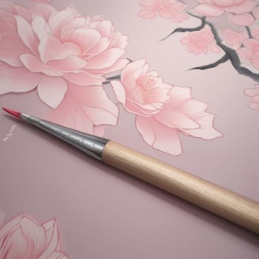 Woman in Pink Kimono: Japanese Ink Drawing