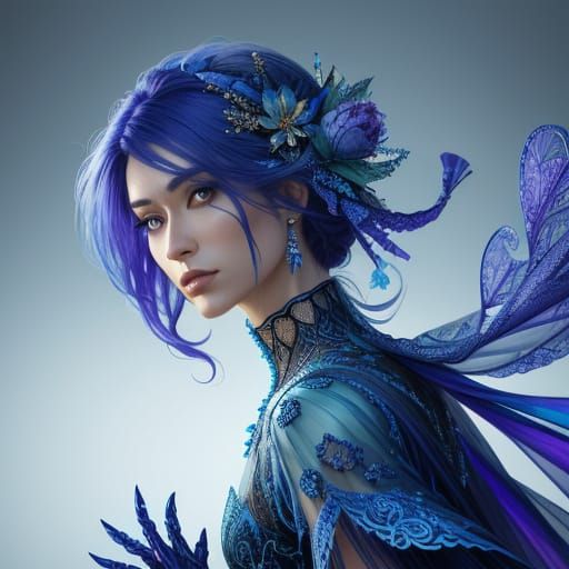 Person in Intricate Glass Dress with Colorful Background