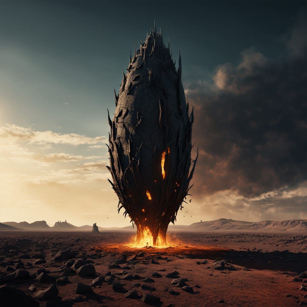 Epic Huskthorn Cocoon in Barren, Desolate Landscape
