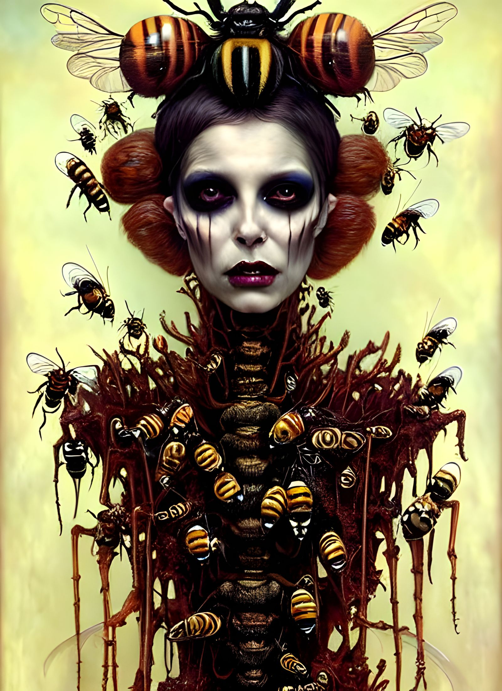 Decaying Skeletal Bee Queen in Photorealistic 8K