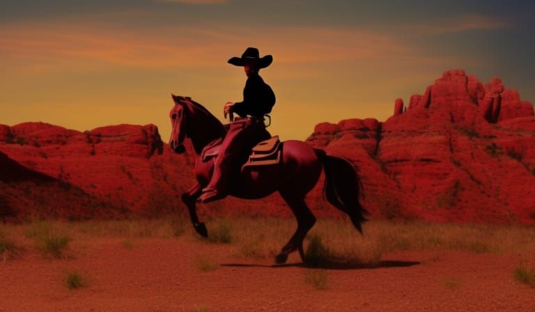 Lone Cowboy in Crimson Western Landscape