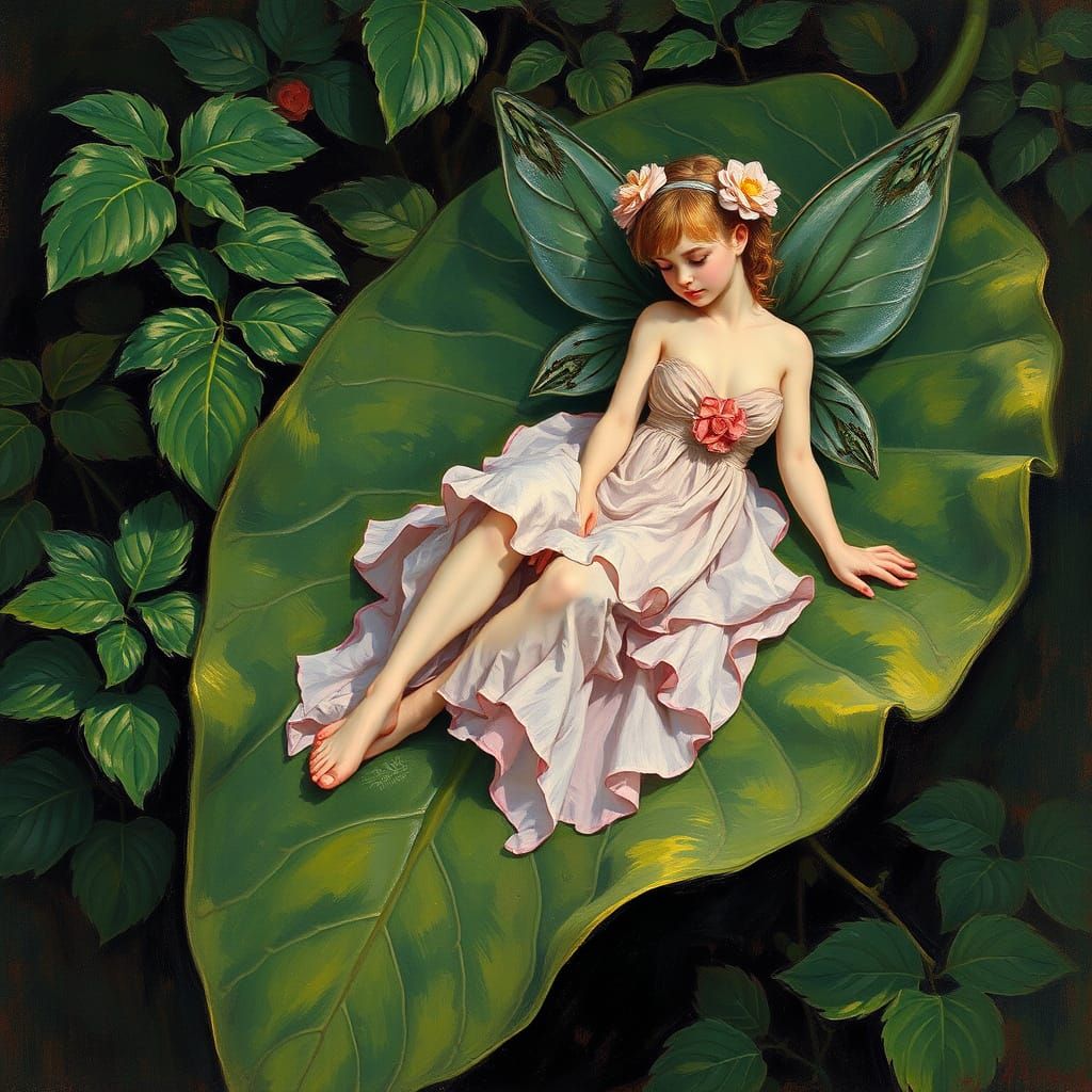 Neo-Expressionist Fairy in Lush Greenery
