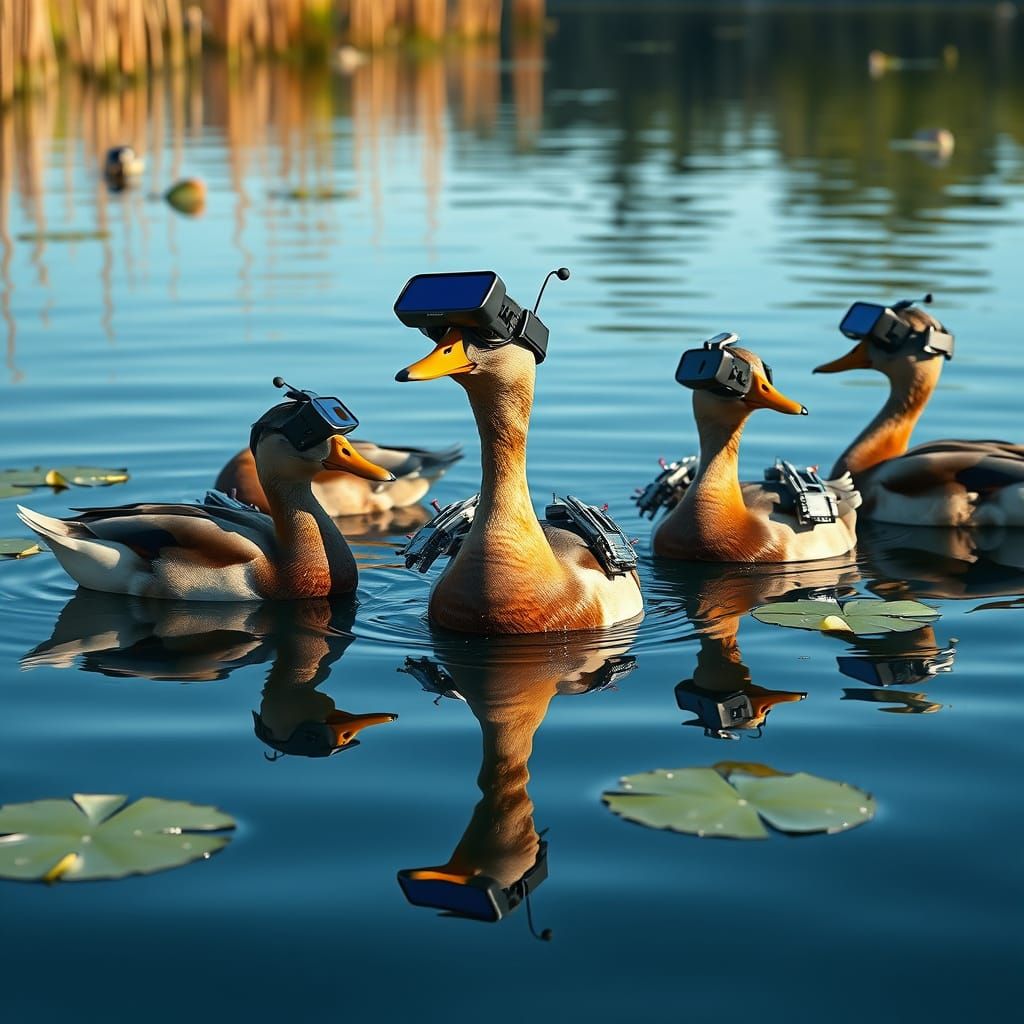 Ducks in VR Headsets Dive into Metaverse Lake