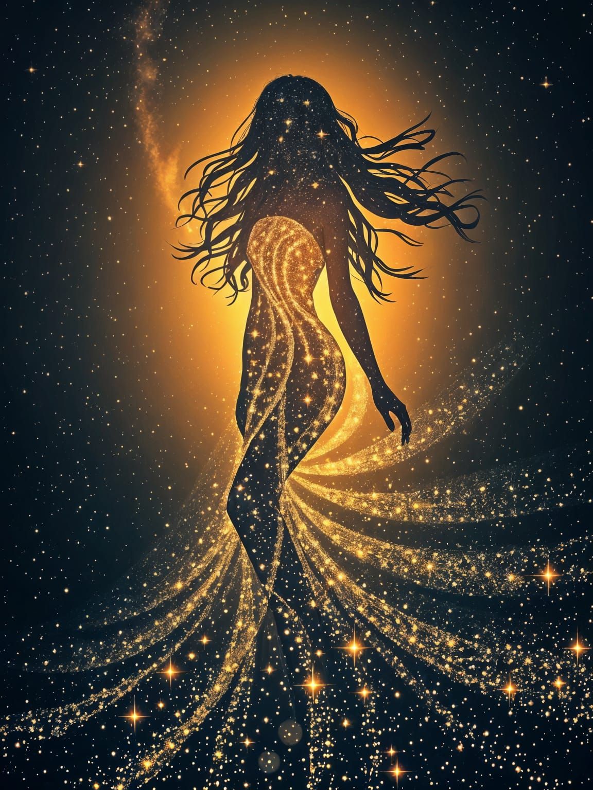 Celestial Goddess in Starlight Attire