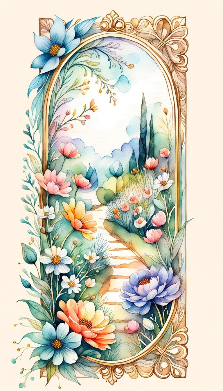 Blooming Garden Bookmark in Watercolor Style