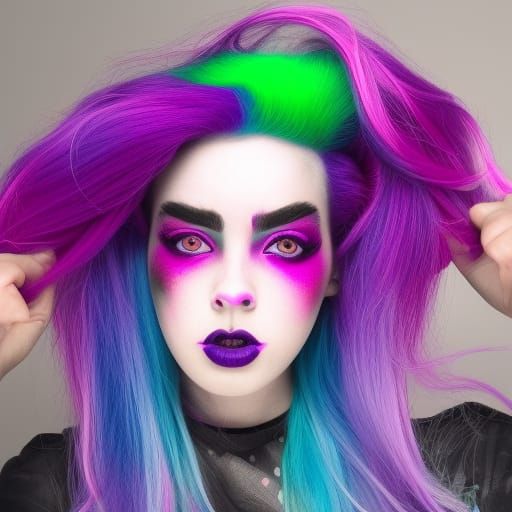 Eccentric young lady with wild crazy magenta pink hair with ...