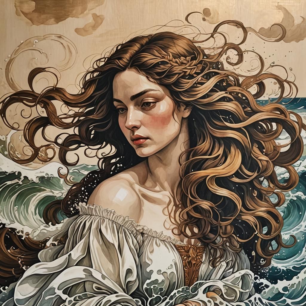 Ocean Waves in Hyperdetailed European Ink Print