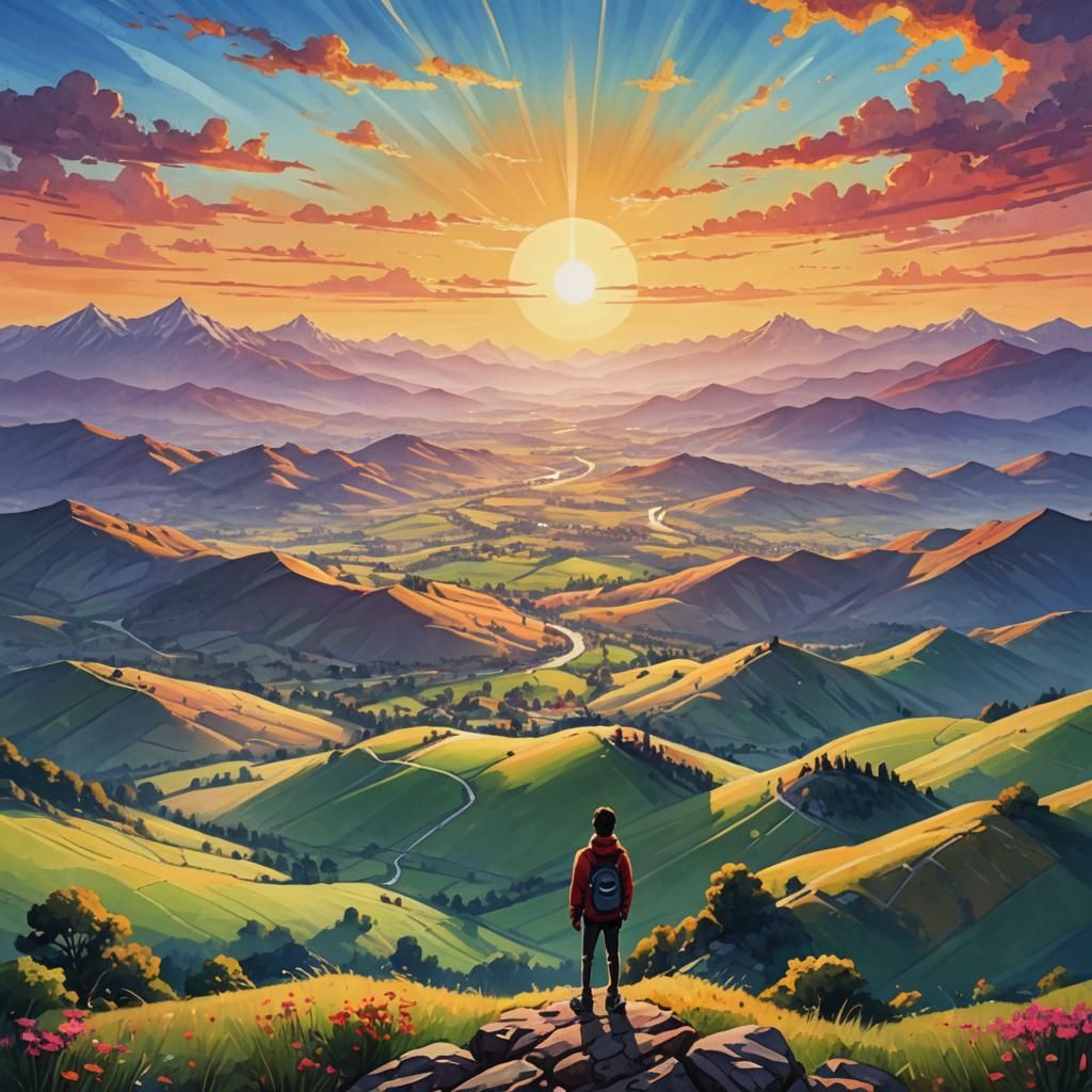 Inspiring Sunrise Landscape with Optimistic Figure