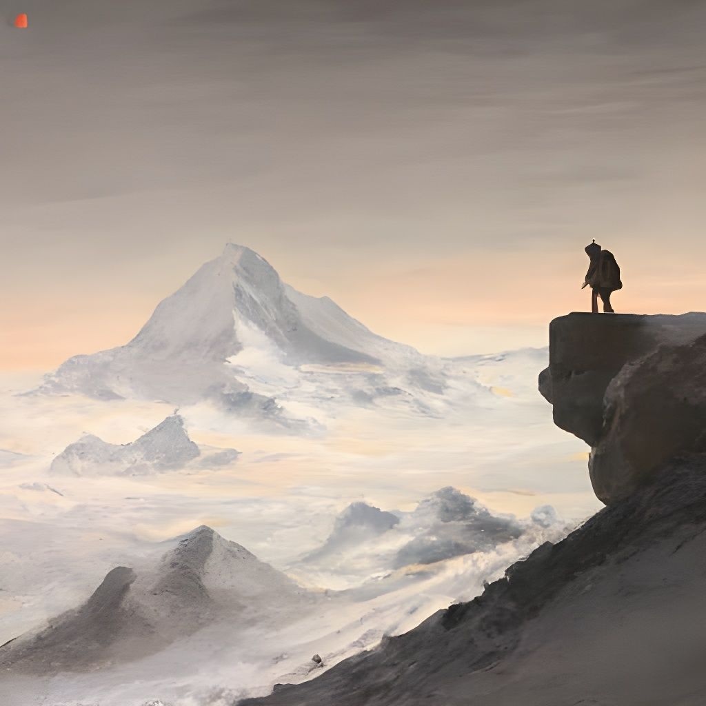 Wanderer on Mount Everest in Romantic Style