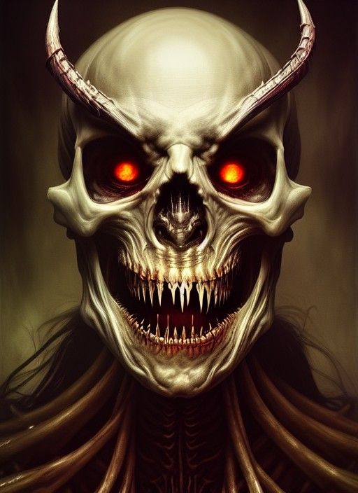 Undead Demon with Burning Horns: Digital Portrait