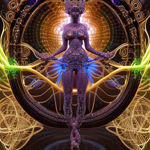 Mechanical Goddess with Cosmic Fractals in 3D