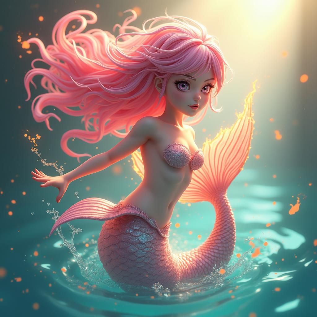 Vibrant Pink-Haired Mermaid Ablaze in Anime Art