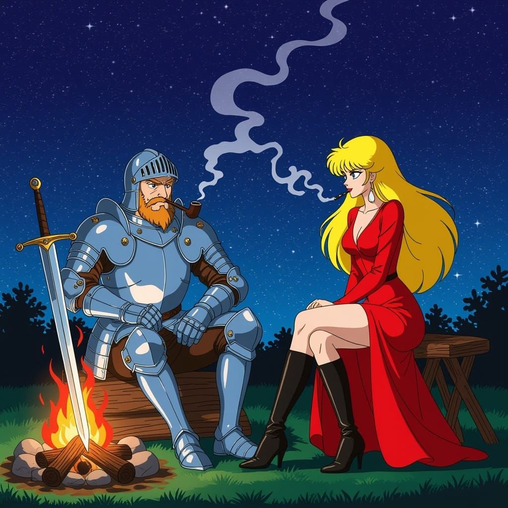 Warrior in Full Plate Armor Contemplates the Cosmos