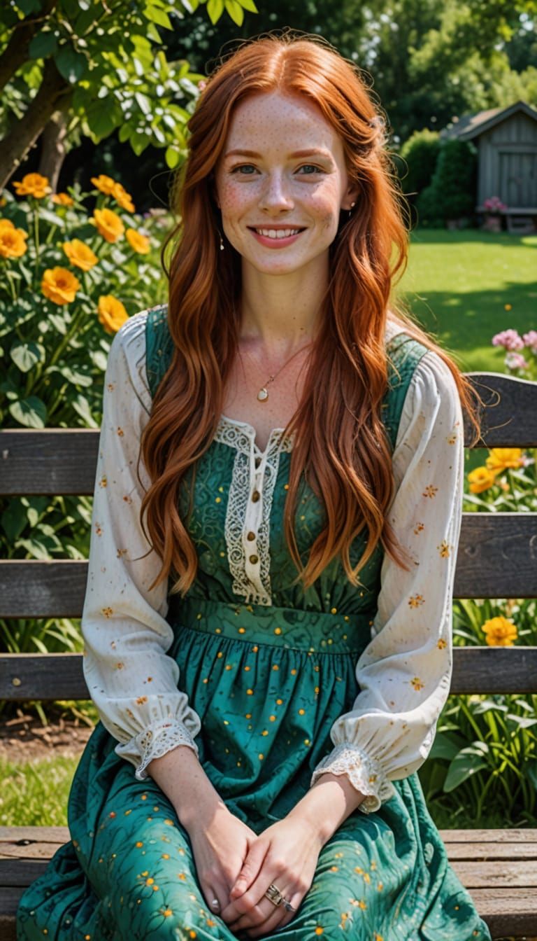 Vibrant Woman in English Garden