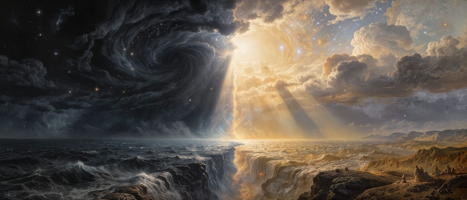 Cosmic Creation: Divine Light Pierces Primordial Darkness
