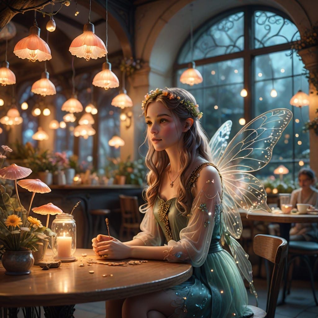 Magical Fairy Cafe with Glowing Mushroom Lamps
