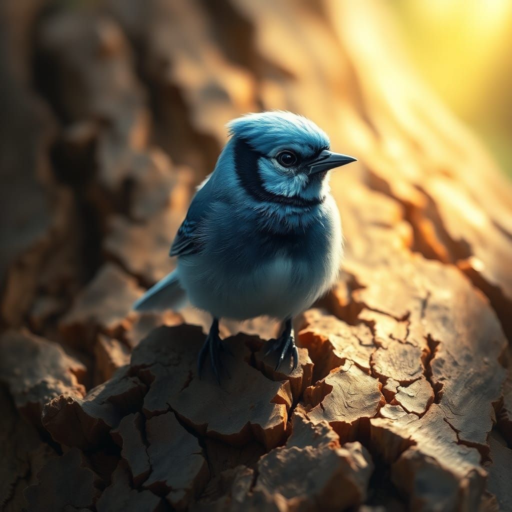 Iridescent Blue Jay on Ancient Bark