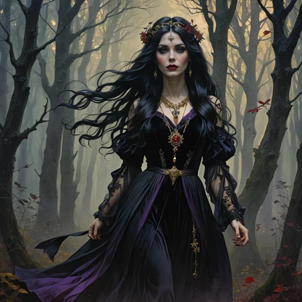 Ethereal Woman in Misty Woods, Dark Fantasy Art