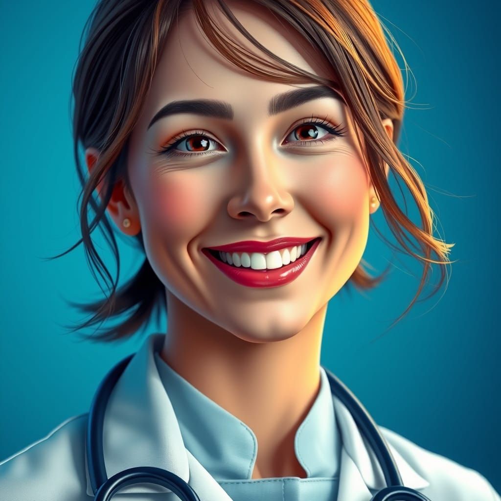 Friendly Dentist Portrait in Hyperrealistic Digital Art Styl...