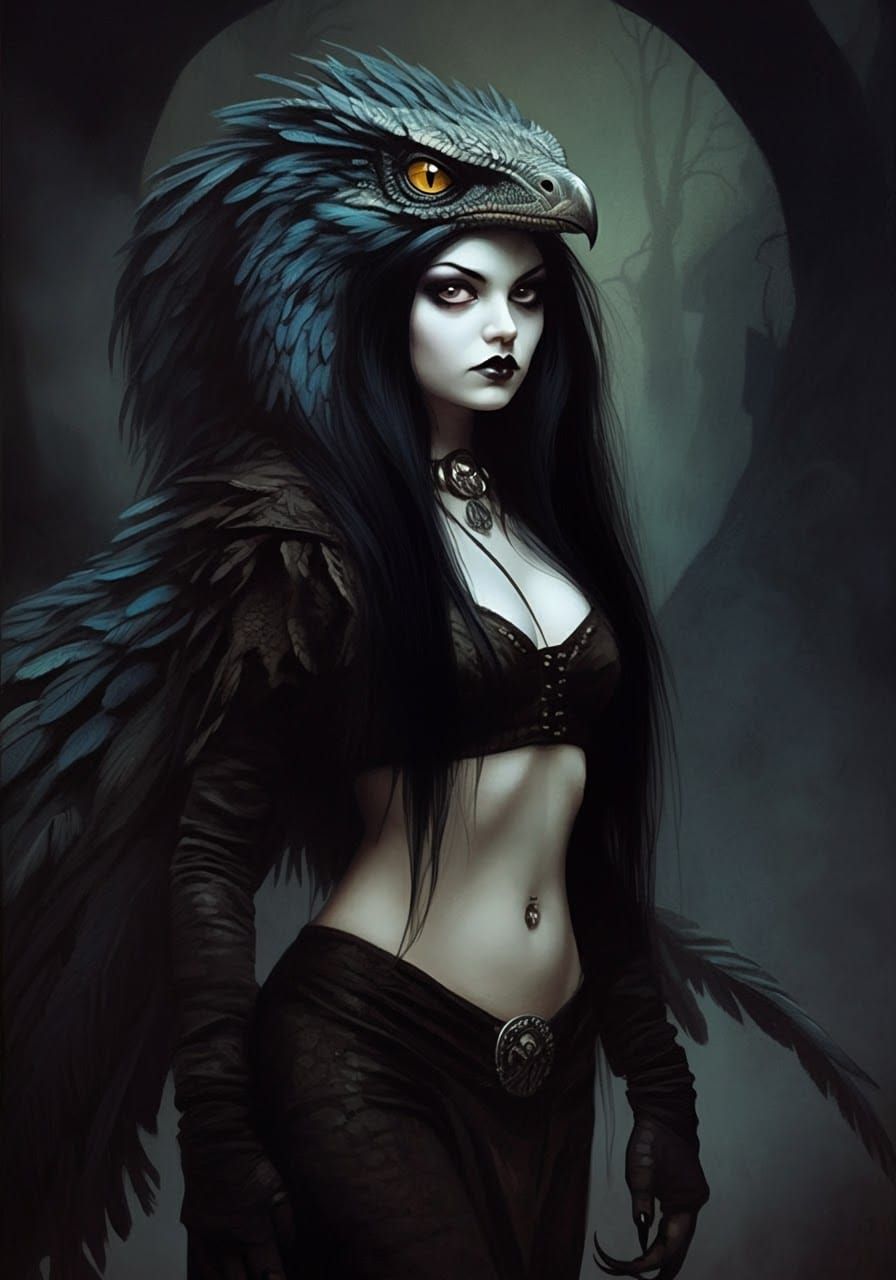 Raptor Goth Girl Portrait in Dark Fantasy Style