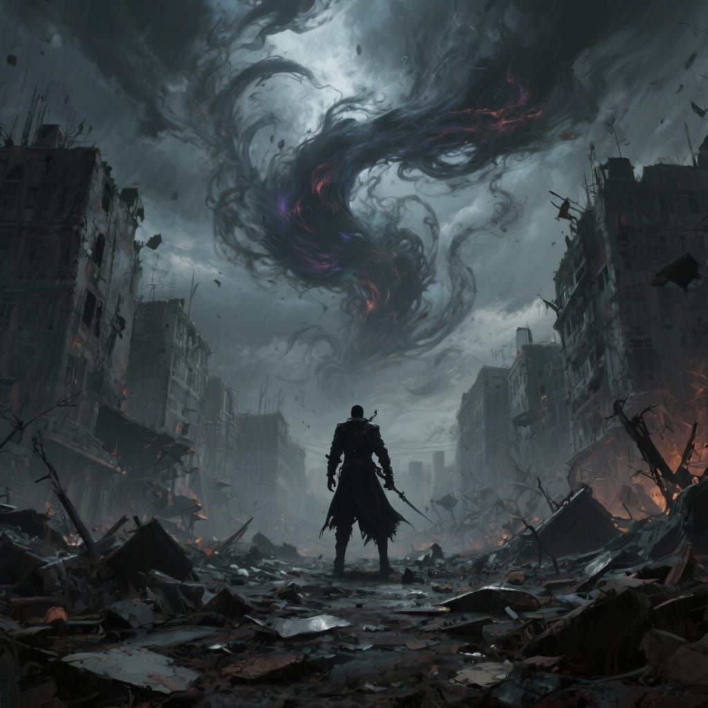 Dark Fantasy Anti-Hero on Urban Battlefield