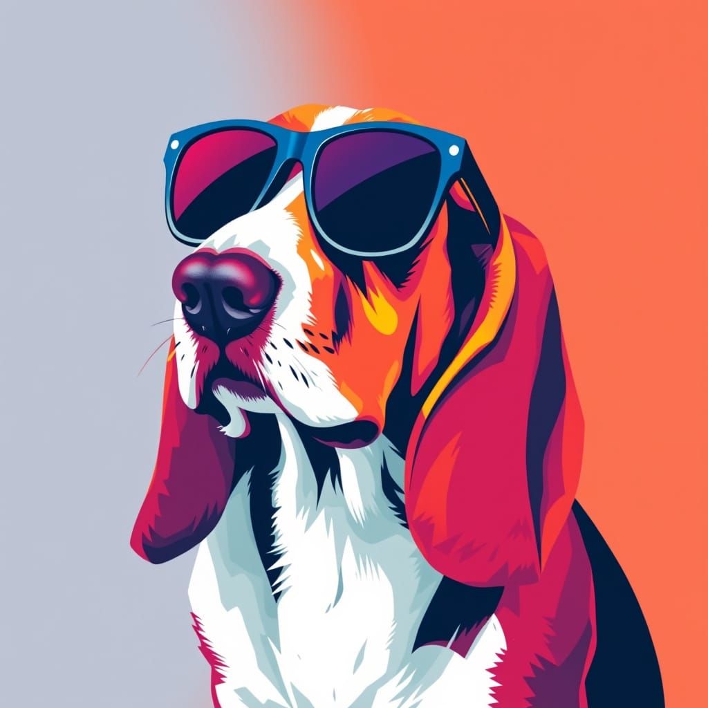 Basset Hound in Sunglasses, Pop Art Style