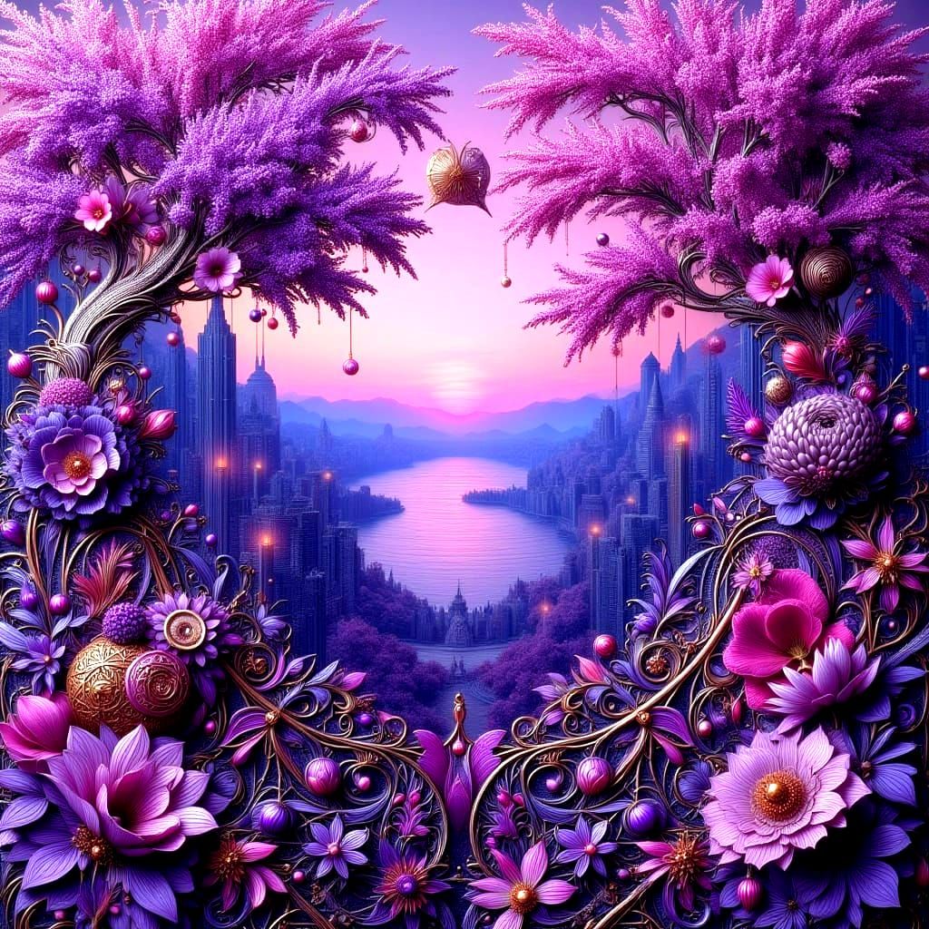 Hyperdetailed Art Nouveau Punk Woman in a Lavender Dreamscap...