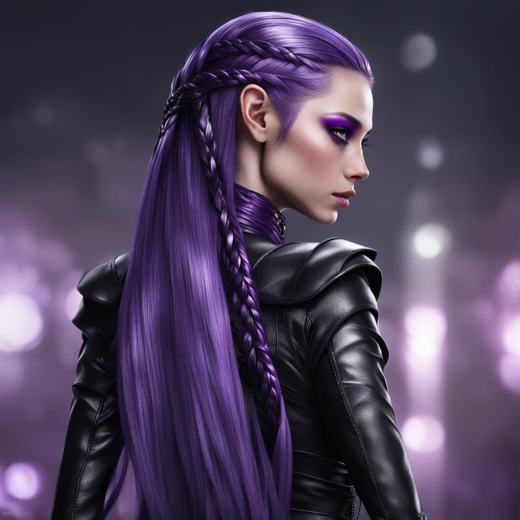 Stunning Elf Girl with Purple Hair and Eyes