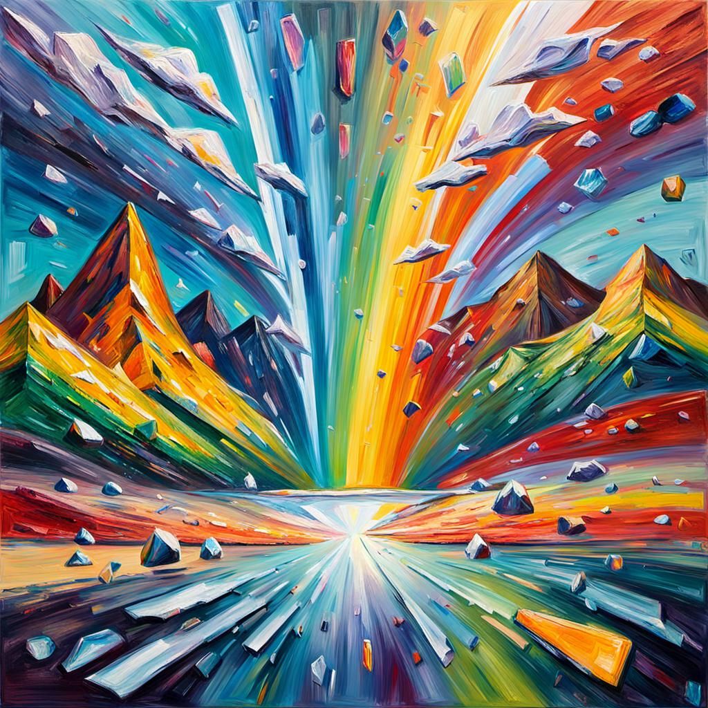 Vibrant Neo-Expressionist Oil Painting of a Crystal with Rai...