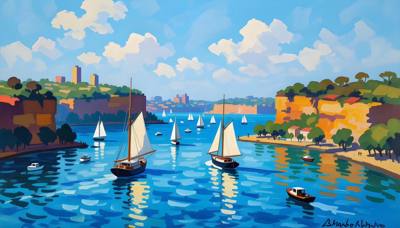 Ships Sailing into Sydney Harbour with Blue Waters and Cliff...