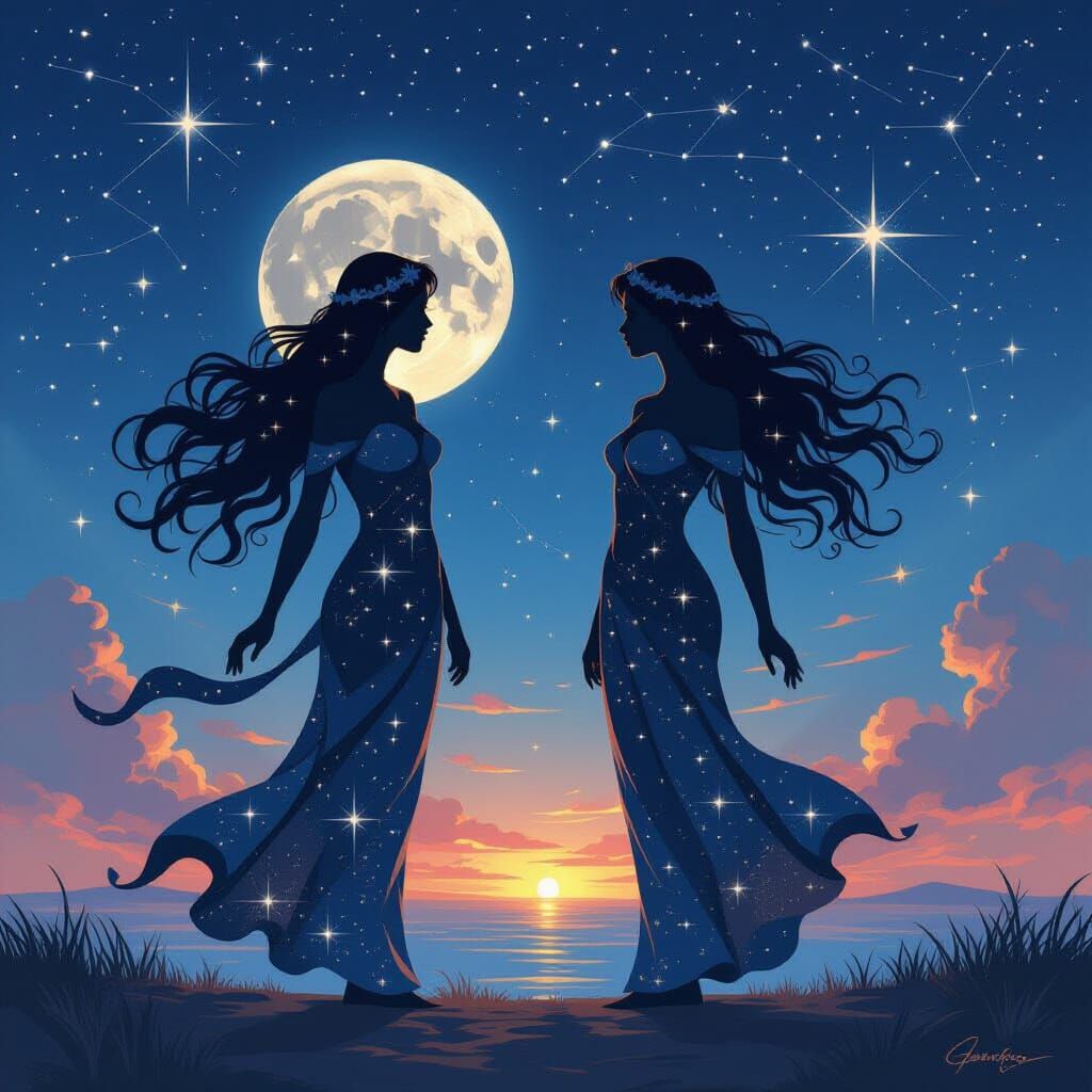 Gemini Zodiac in Greek Mythological Constellation Art