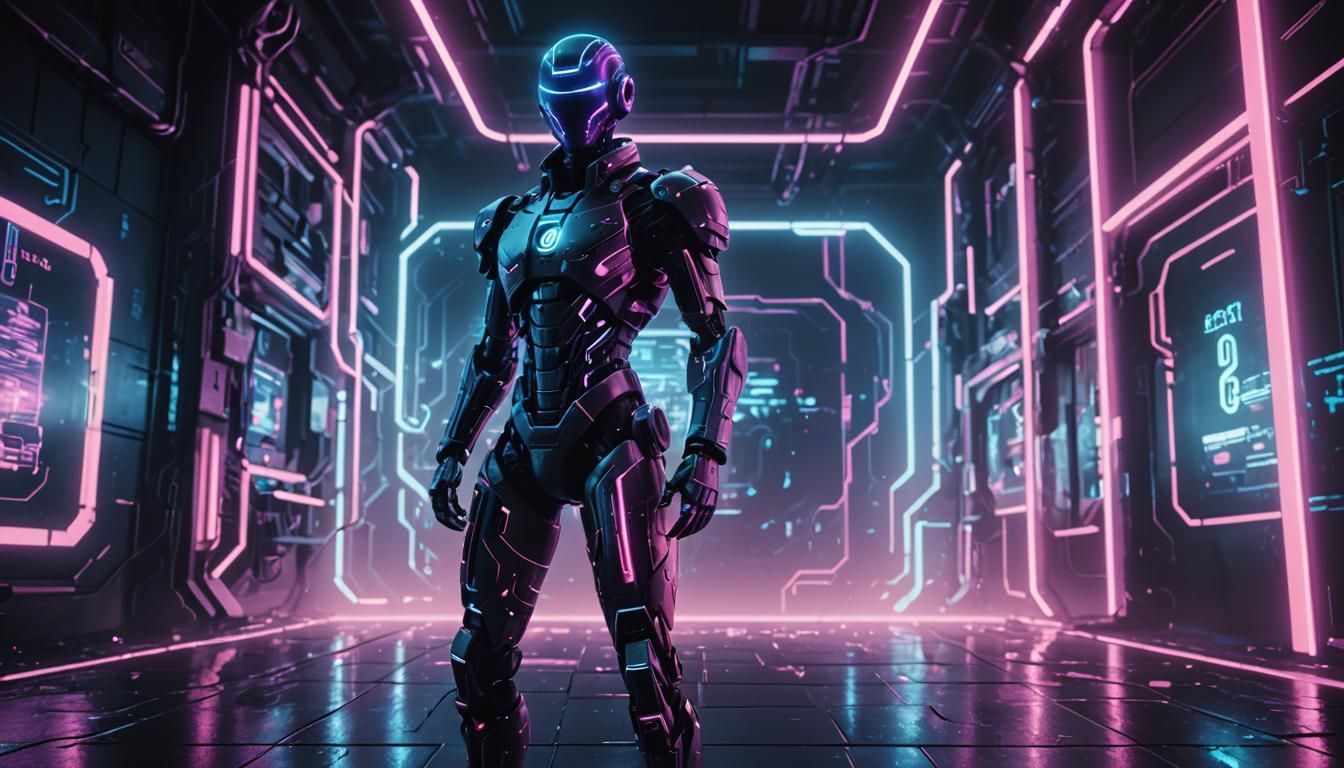 Futuristic AI in Cyberpunk, Neon-Lit Laboratory
