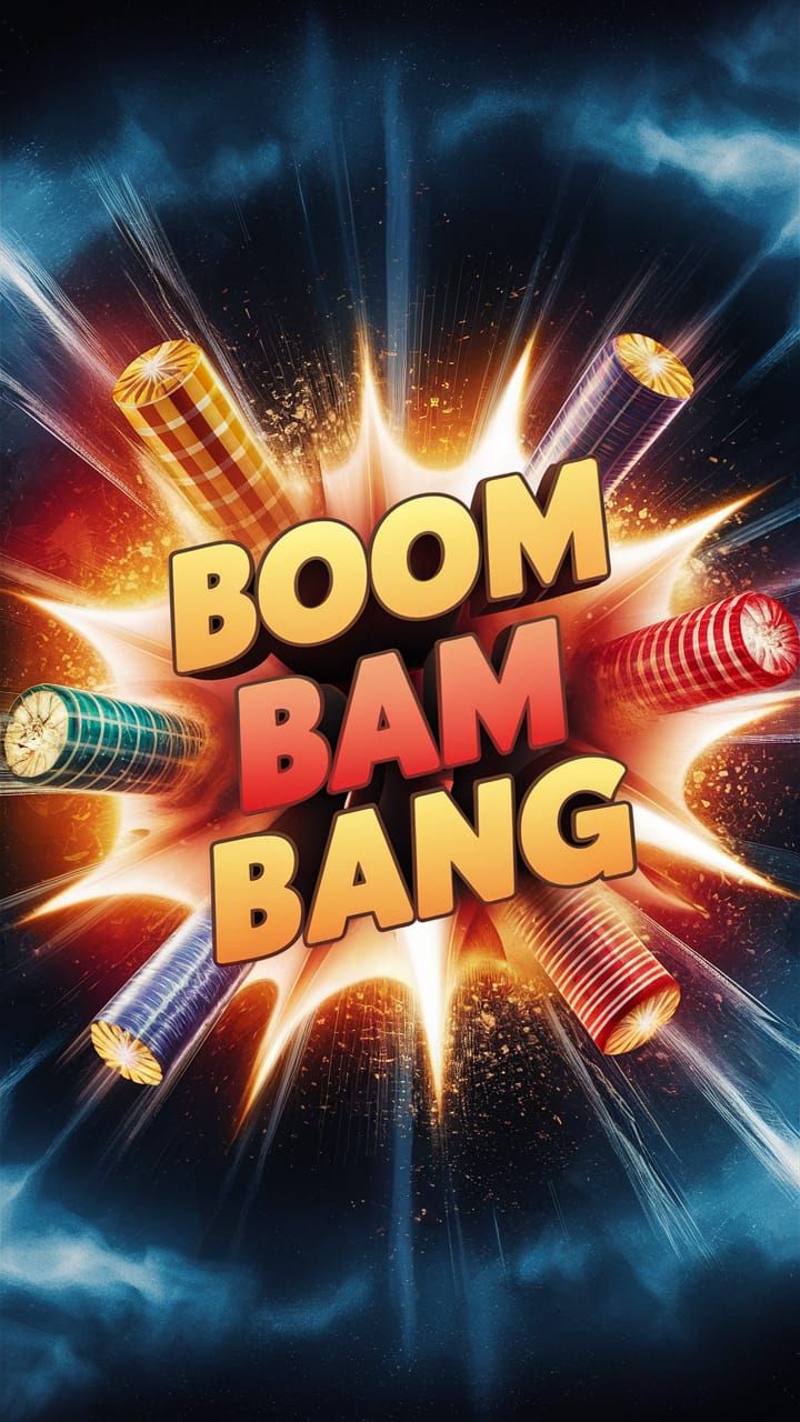 Vibrant Explosion with Colorful Fireworks and Text