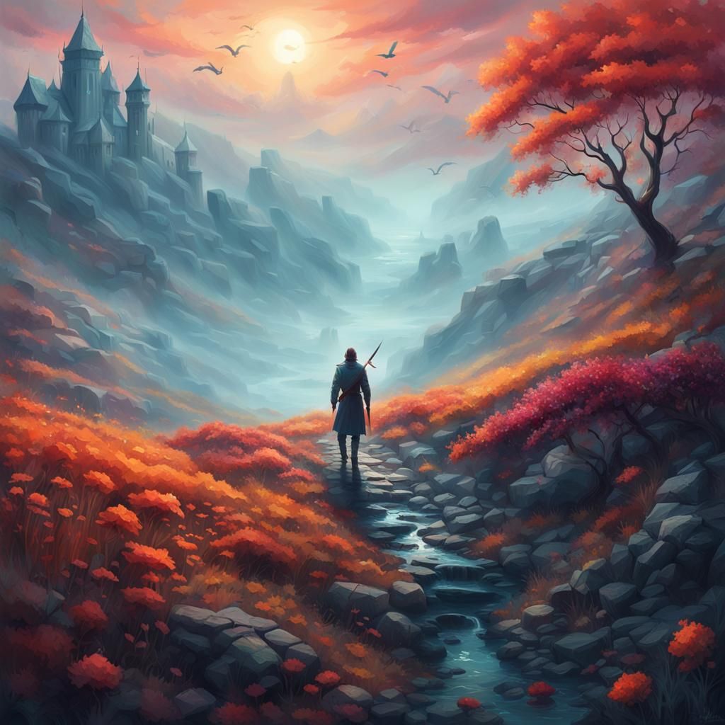 Knife Slicing Fog in Surreal Digital Painting
