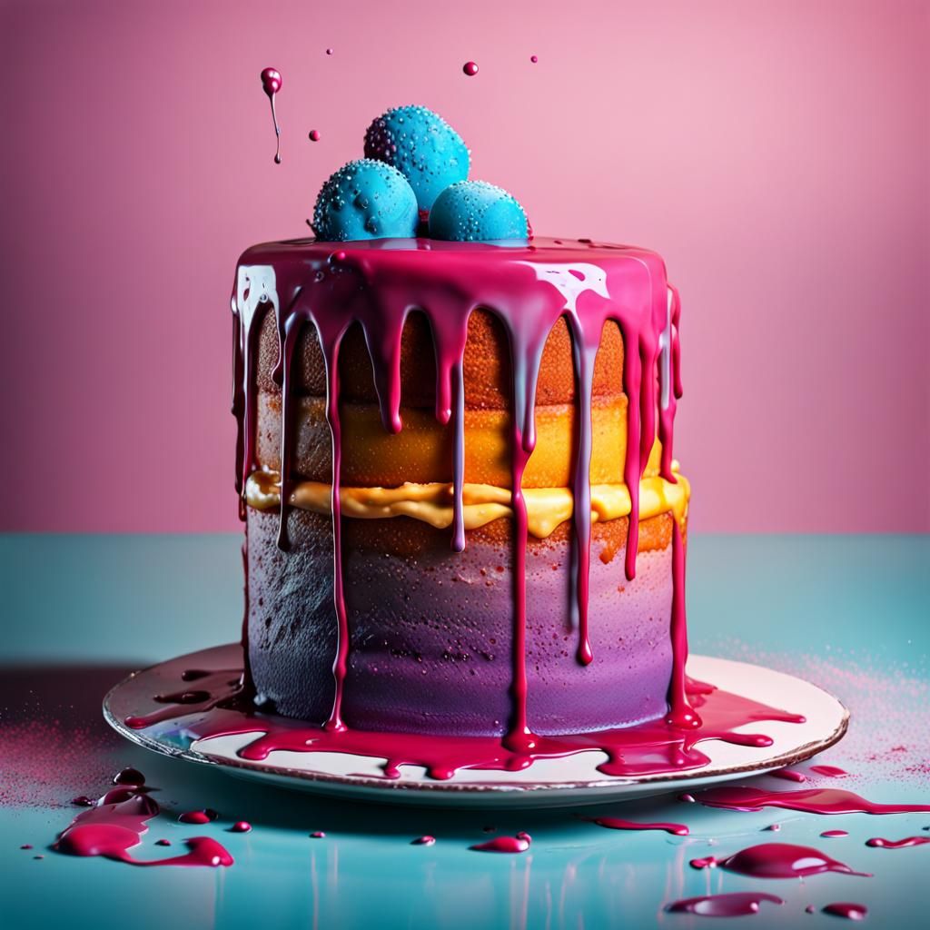 Hyperrealistic Cake Splash Art: Detailed and Colorful
