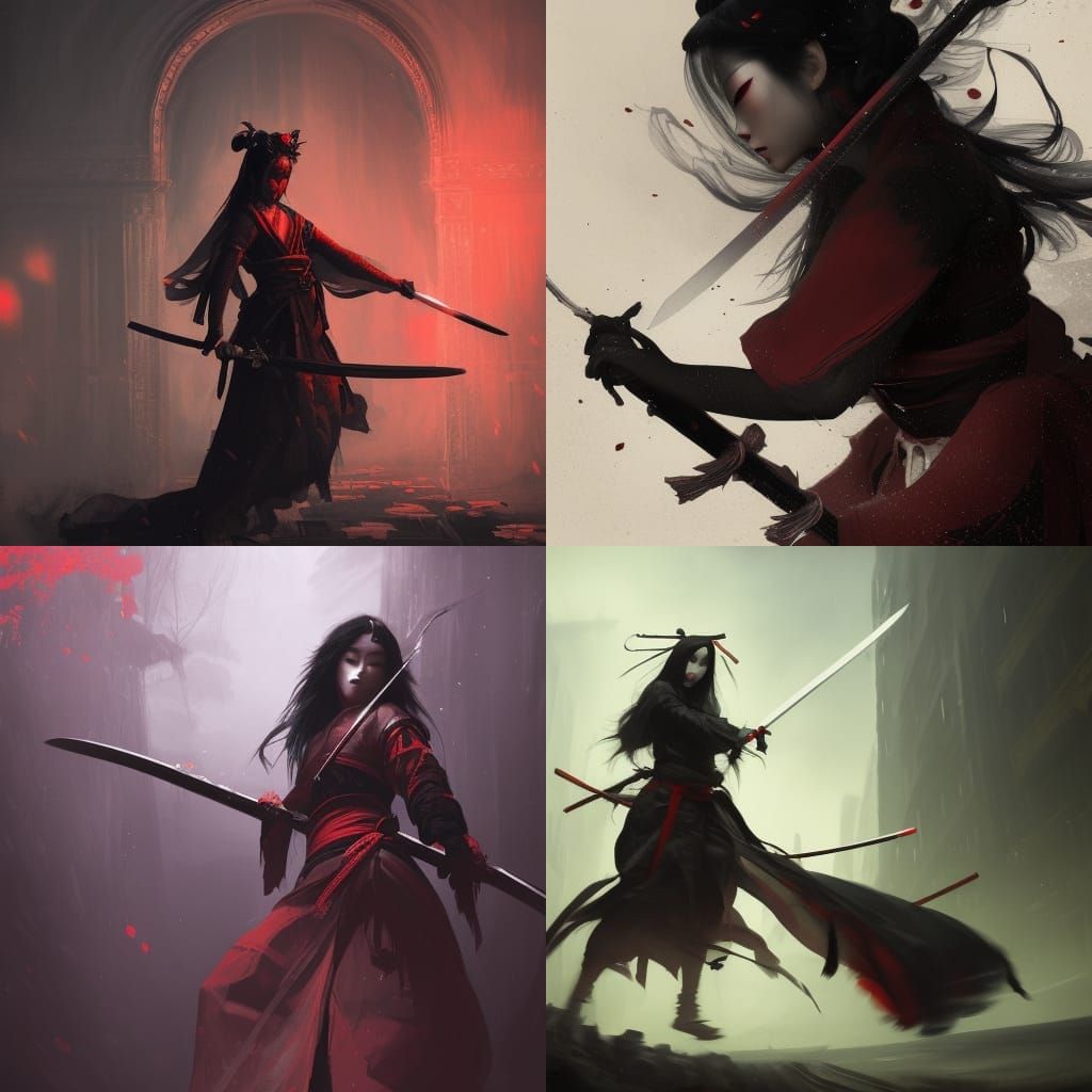 Dark Geisha Ninja with Sword in Detailed Fantasy Art