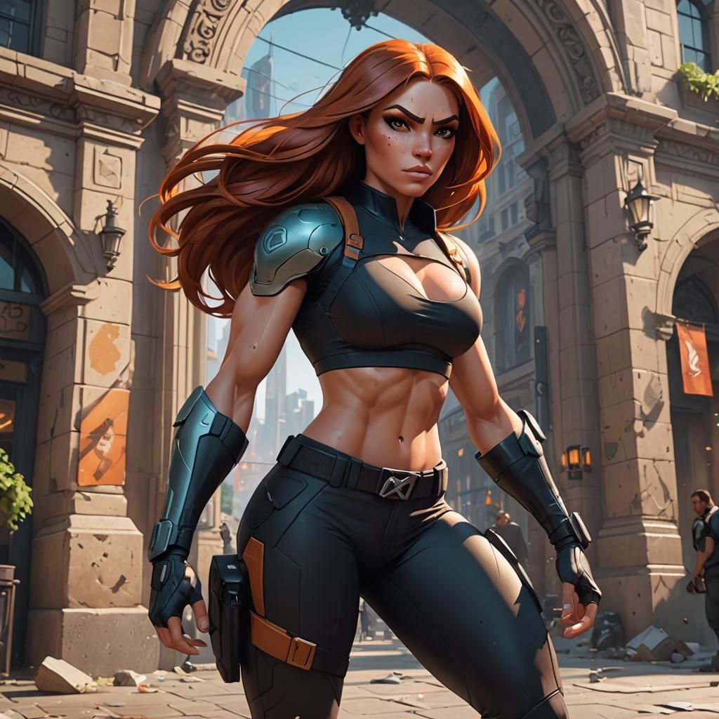 Muscular Kim Possible in Revealing Outfit