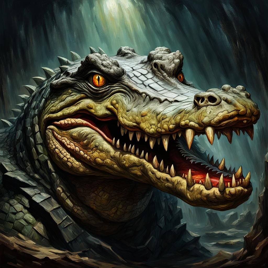 Grotesque Crocodile Face in Gothic Impressionist Style