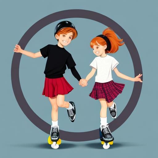 Cartoon Girl and Boy on Skates