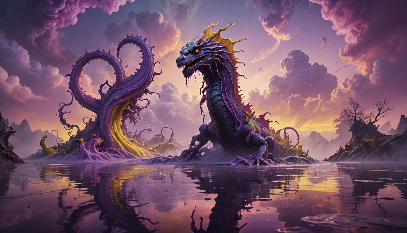 Vibrant Basilisk Lake in Dark Fantasy Concept Art
