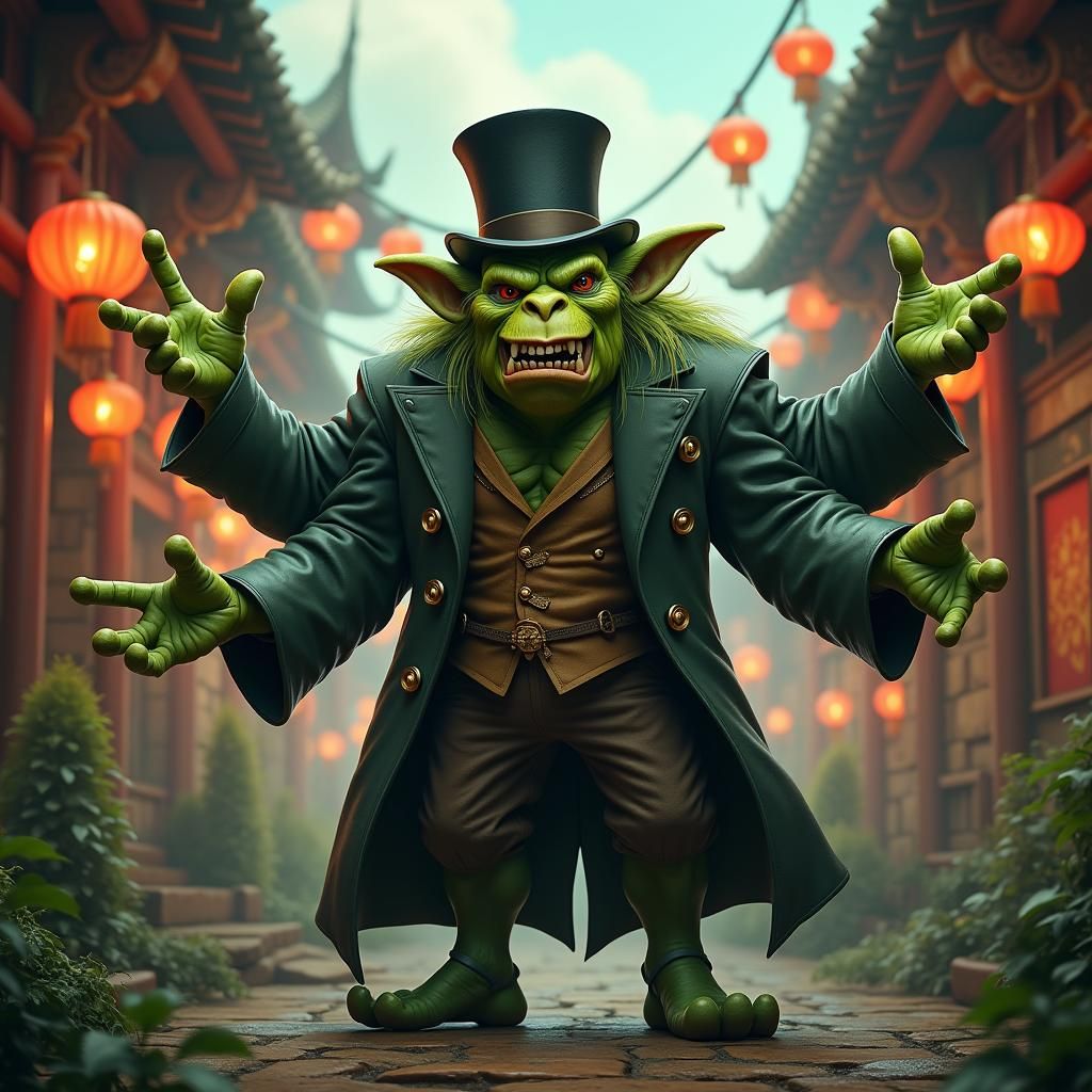 Green Troll in Top Hat at Fantasy Festival