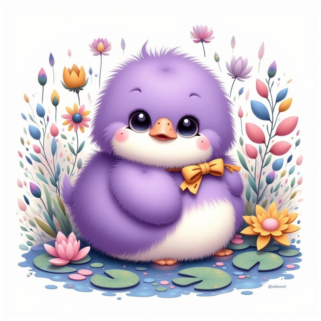Purple Duckling with Bow Tie in Whimsical Style