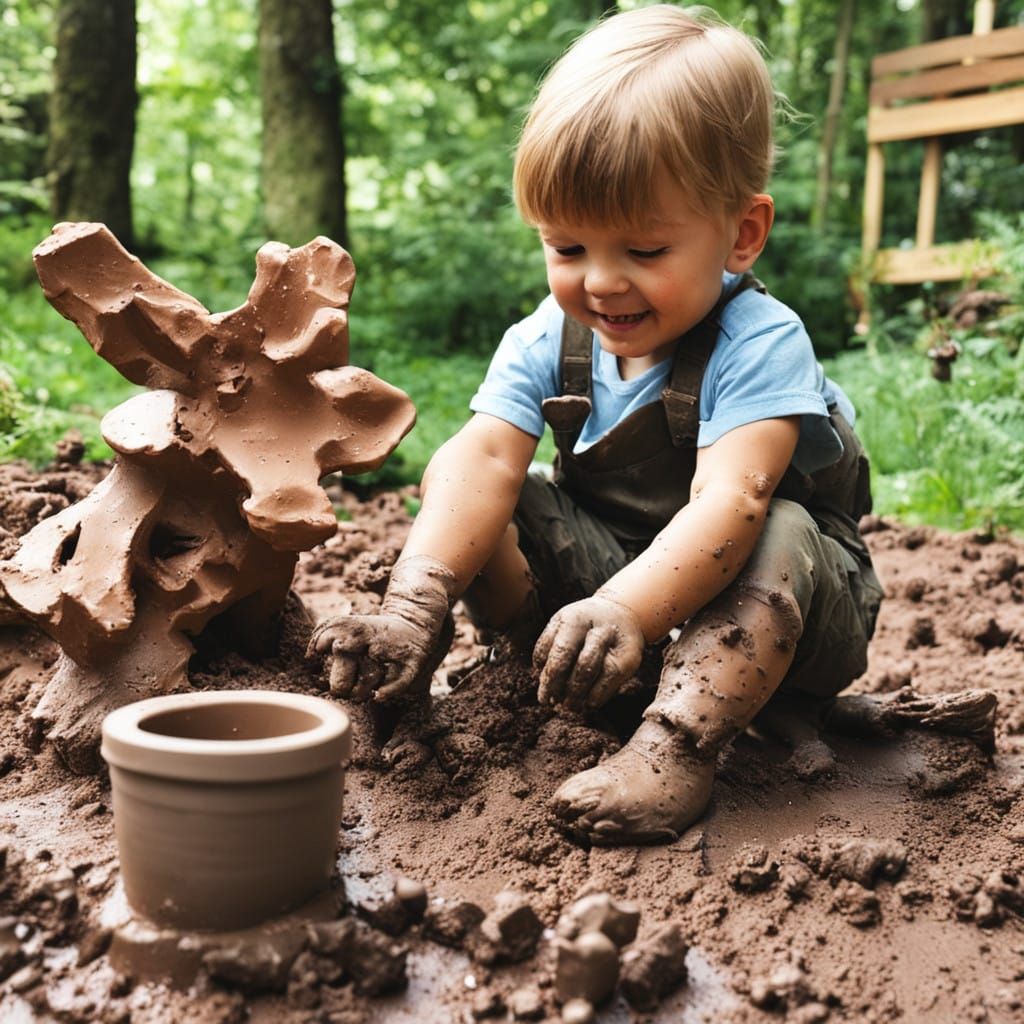 Child Creates Whimsical Woodland Creatures from Mud and Clay