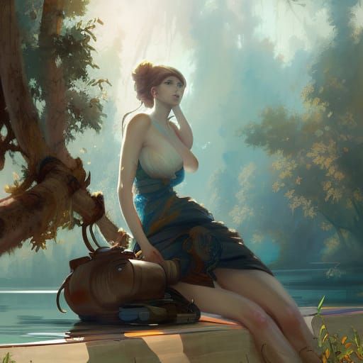 Lakeside Hammock Portrait in Hyperdetailed Digital Art