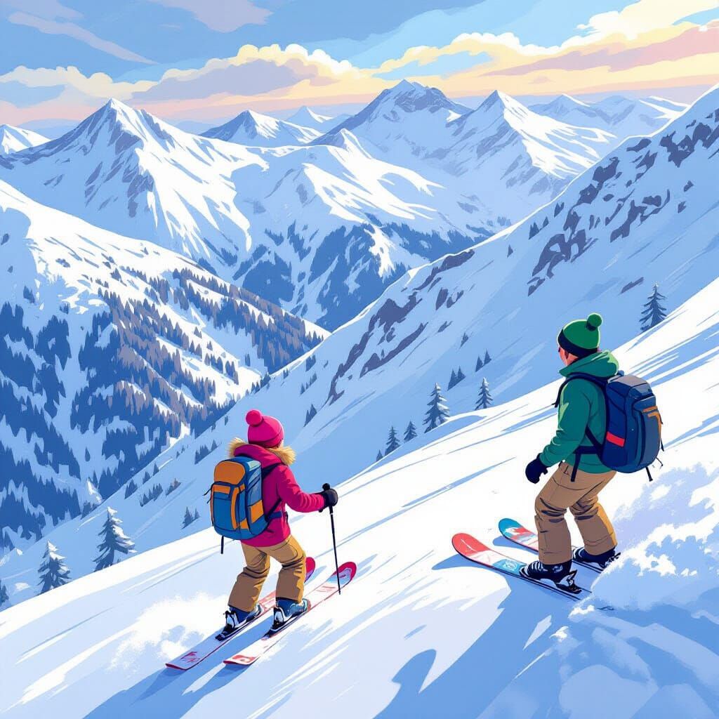 Boy on Sled Races Down Snowy Mountain Towards Jump