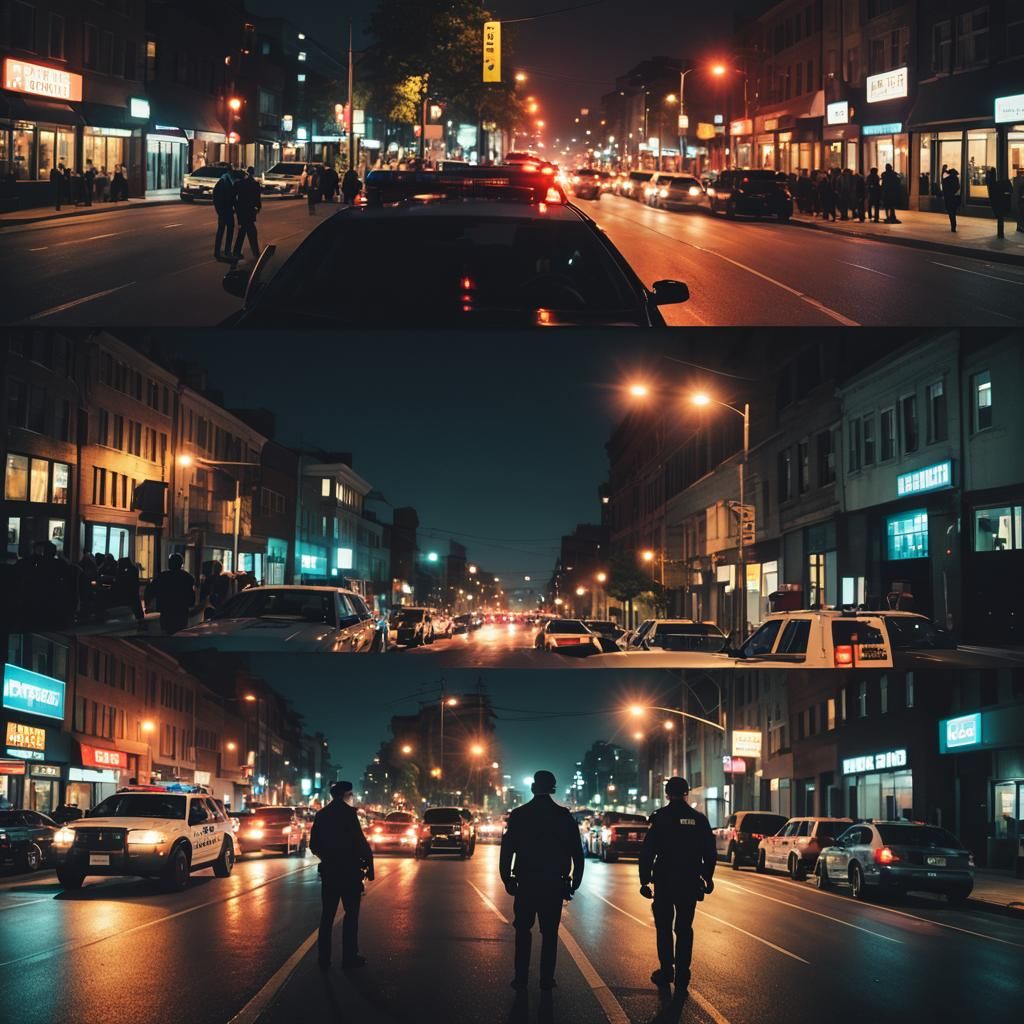 Dramatic Cinematic Montage of Crime Scene at Night