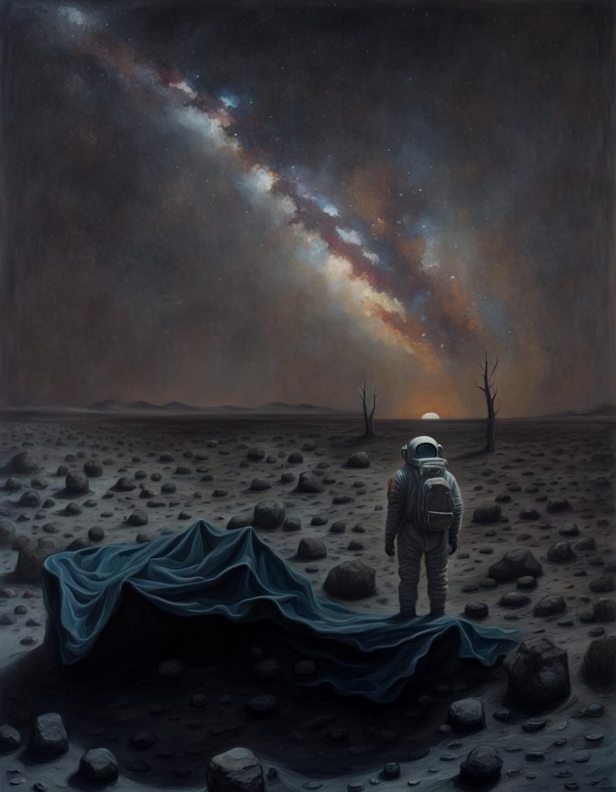 Astronaut in Desert Landscape: Hyperrealistic Digital Oil Pa...