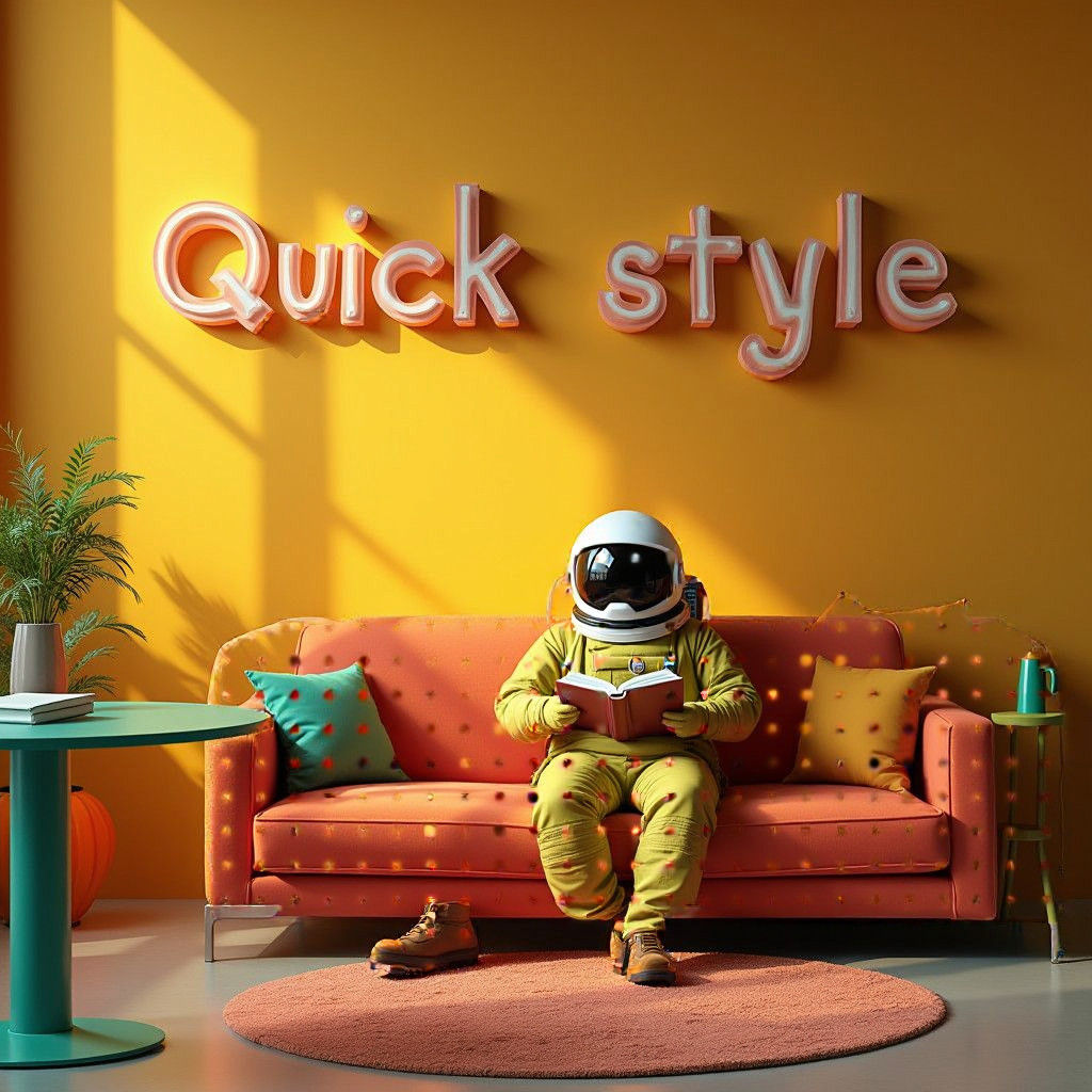Astronaut Reading on Sofa with Lamp
