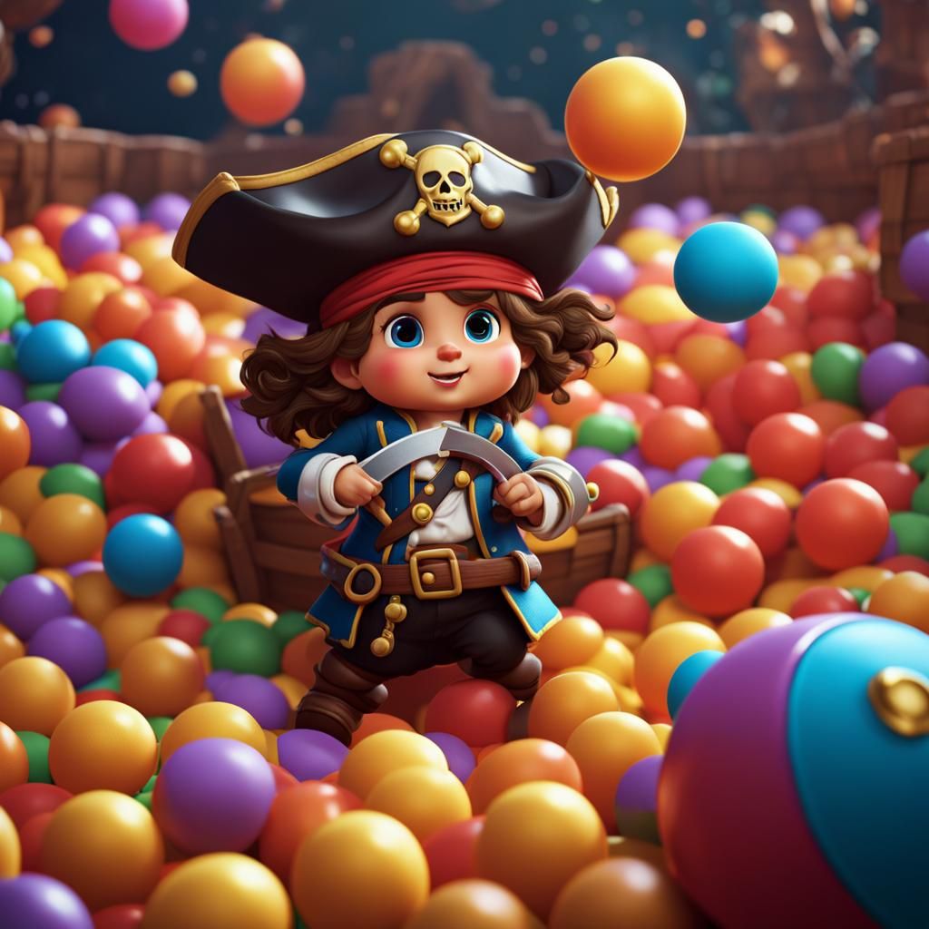 Cute Pirate in Ball Pit: Detailed Matte Painting